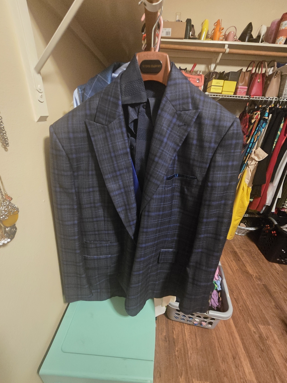Steve Harvey Collection 3 Piece Plaid Blue - Classic Tailored Suit